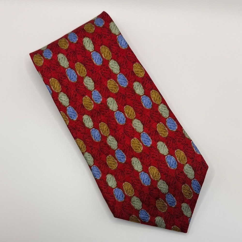 Jos. A. Bank Silk Tie OS Red Oval Geometric Preppy Professional Dark Academia